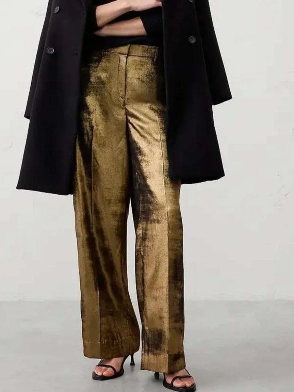 Banana Republic NWT Metallic Gold Pleated Wide Leg Pants Trousers Sz 8